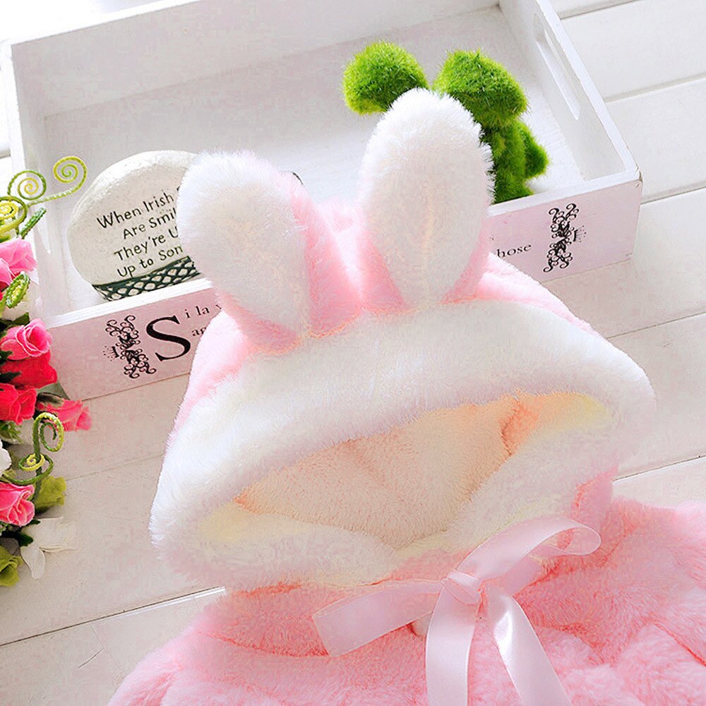 Lovely Faux Fur Coats For Baby Girls Autumn Winter Rabbit Ears Clothing Child Wool Outwear Little Girl Ball Shawl Kids Costume