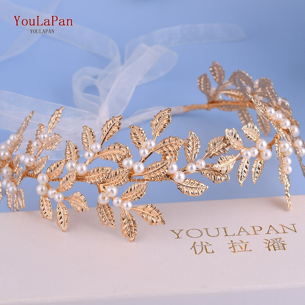 YouLaPan HP353 Foglia Oro corona Copricapo Da Sposa Perla Da Sposa tiara Donne Della fascia Delle Donne Capelli corona Accessori per Capelli Da Sposa