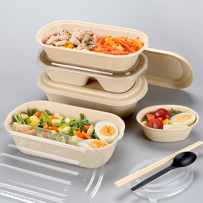 10PCS Disposable Pulp Lunch Box Biodegradable Takeout Box Bamboo Pulp Lunch Box Eco-friendly Food Containers for Home Store