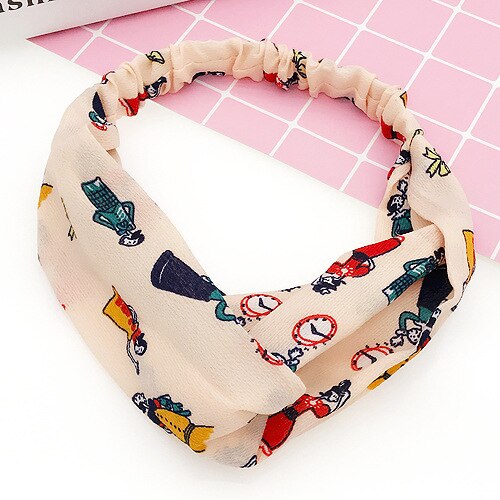 HG Women Girls Bohemian Hair Bands Print Headbands Vintage Cross Turban Bandage Bandanas HairBands Hair Accessories: pink