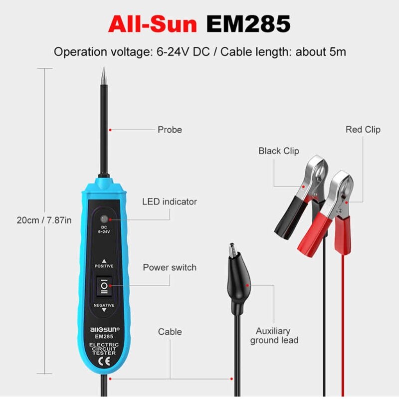 Power Circuit Probe Kit Test Continuity/Polarity Check Lamp/Electric Motor Electrical System Testing Functions EM 285