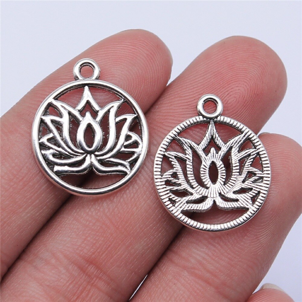 20 piezas cabeza de flor de loto meditación colgantes de Yoga para fabricación de joyería DIY artesanía hecha a mano: Bronce antiguo plateado