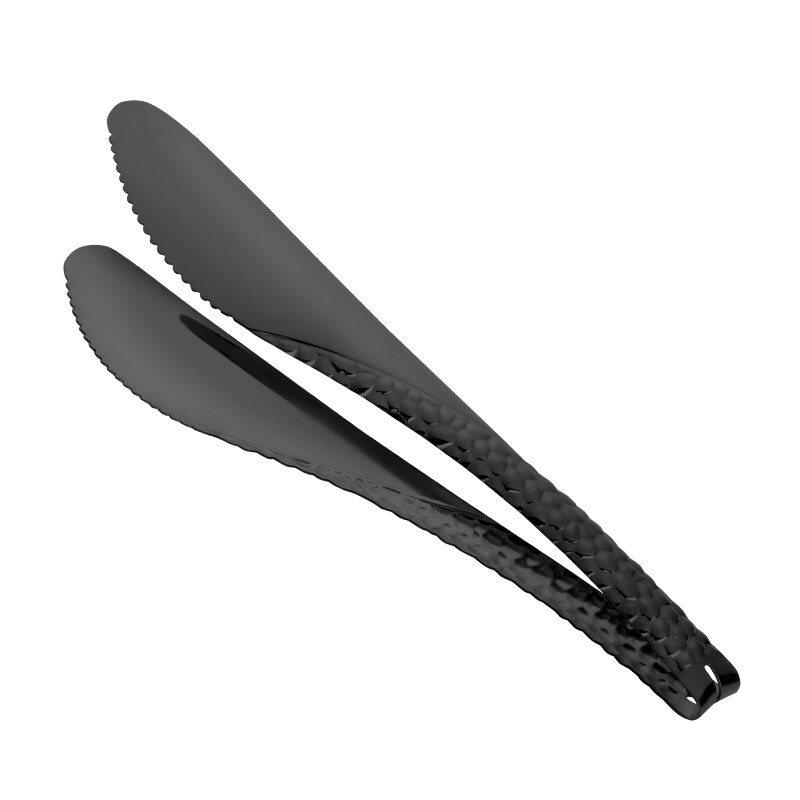 Rustfrit stål brødklemme gylden madtang køkkenredskab bbq pasta bord værktøj køkkengrej salat grøntsagskød kogetang: Sort / 2 stk
