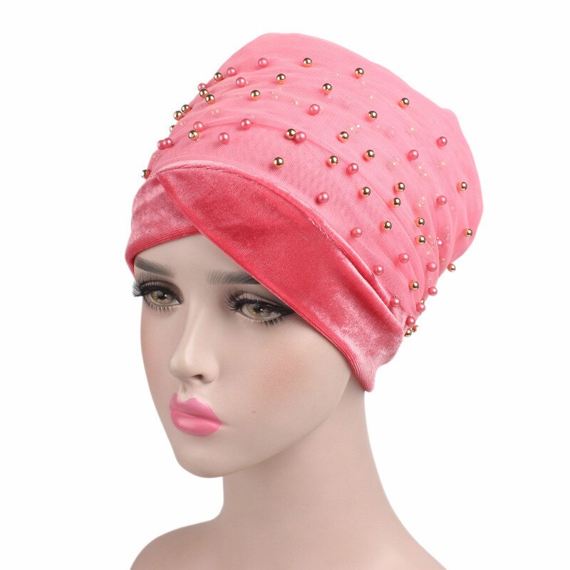 Neue Frauen Perlen Schal Hütte Muslimische Frauen Hijabs Turban Hüte Indische Kappen wickeln Kappe Lange Kopf Schal Kopftuch Hüte Haar zubehör: Stil246-7