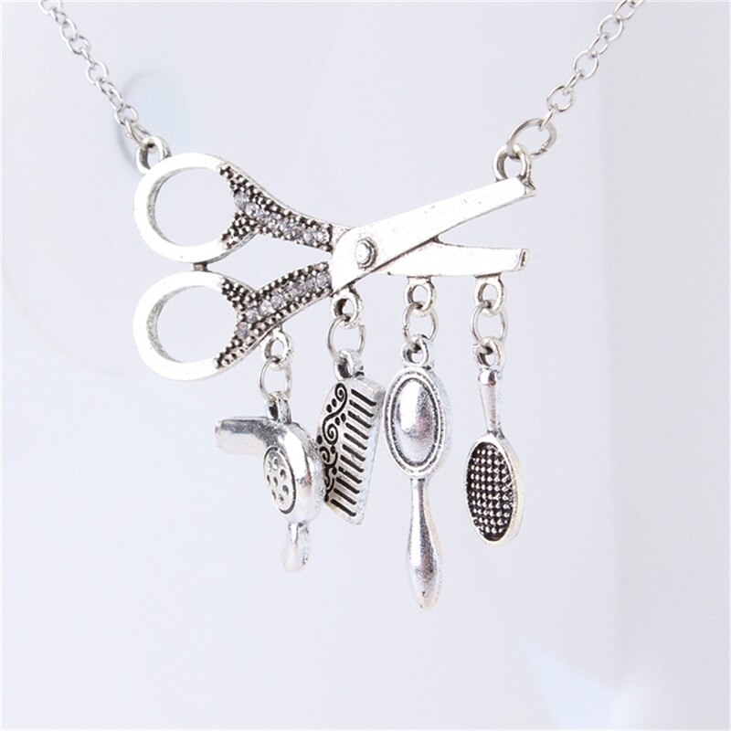 Design Vintage collana a forbice parrucchiere fascino collane e asciugatrice/forbice/pettine cosmetologibarbiere parrucchiere presente