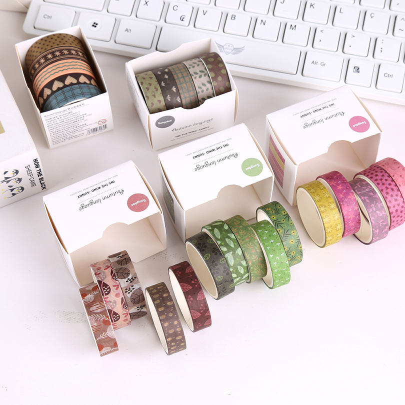 5 uds cintas Washi básicas Scrapbooking conjunto de cintas Washi suministros escolares Cinta Adhesiva Decorativa otoño papelería Cinta adhesiva