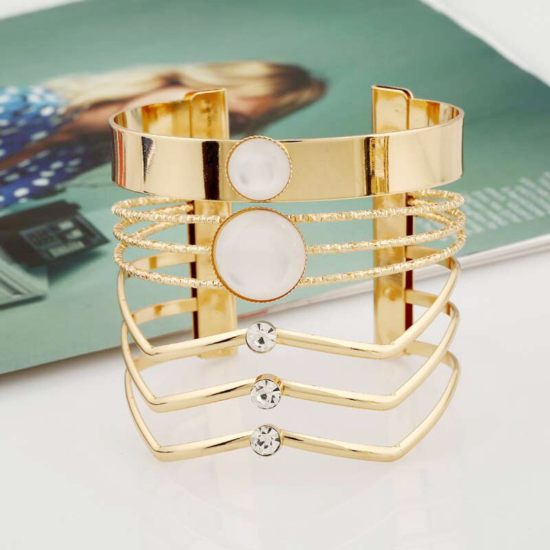 LZHLQ Geometric Multilayer Wire Bangle Trendy Maxi Opened Resin Cuff Bracelet For Women Brand Jewelry Accessories: Shu pai White