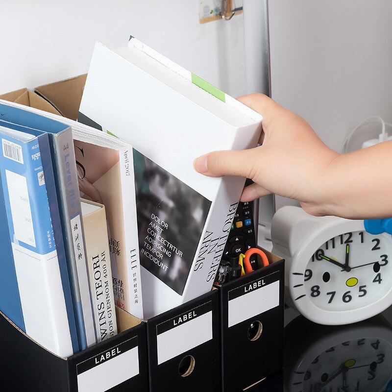 5Pcs/Set File Book Holder School Foldable Desk Organiser Office Letter Magazine Document Storage Cardboard Box Stationery Black