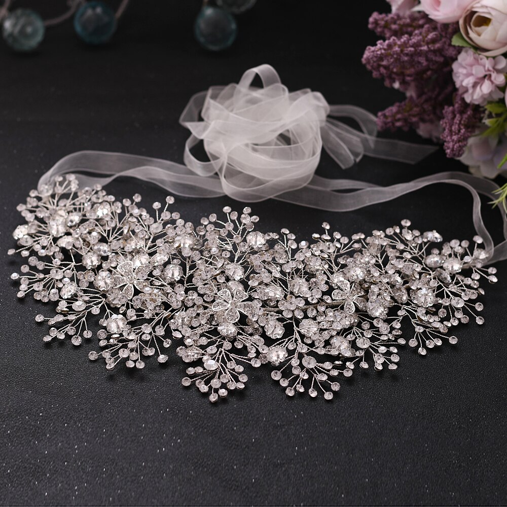 Trixy sh240 acessórios de vestido de casamento prata strass cintos para as mulheres floral faixa nupcial acessórios para vestido de noite: ivory orgaza