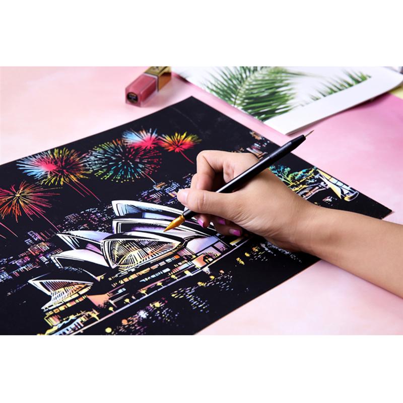 1 Set Dazzling City Night Scene Scratch Painting DIY Scratching Drawing Handmade Scratching Drawing Decompression Tool Diy Craft