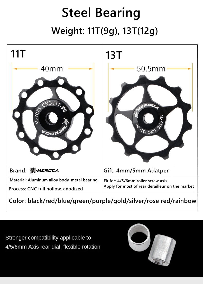 MEROCA 2 stücke MTB Rennrad Schaltwerk Rolle einstellen Fahrrad Jockey führen Rad Unterstützung 8-11 Geschwindigkeit 11T 13T für Shimano Sram