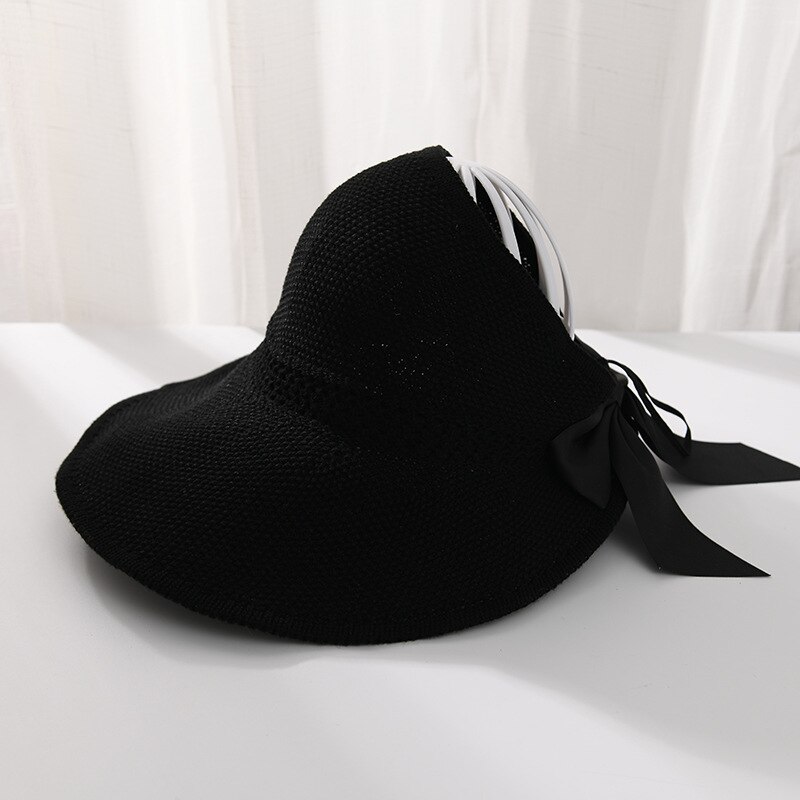 Sombrero de paja con lazo vacío para mujer, gorra de pescador plegable de ala ancha, de verano, para viajes al aire libre y playa, 56-58cm