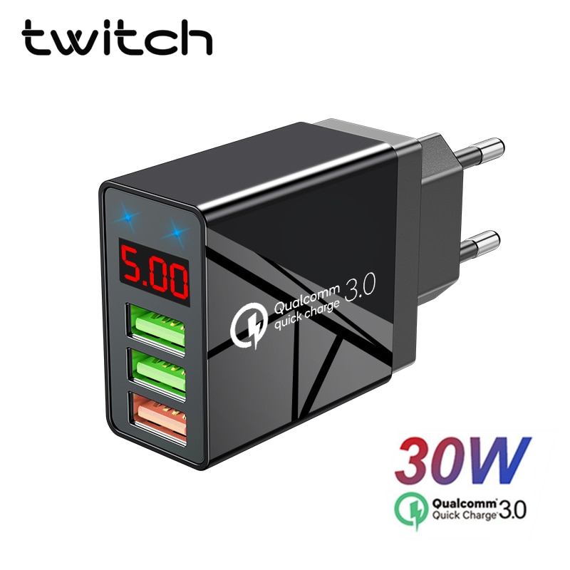 Twitch-cargador rápido con pantalla Led, dispositivo de carga USB 3,0 QC 30W para iPhone 11, Samsung s10 Xiaomi 9