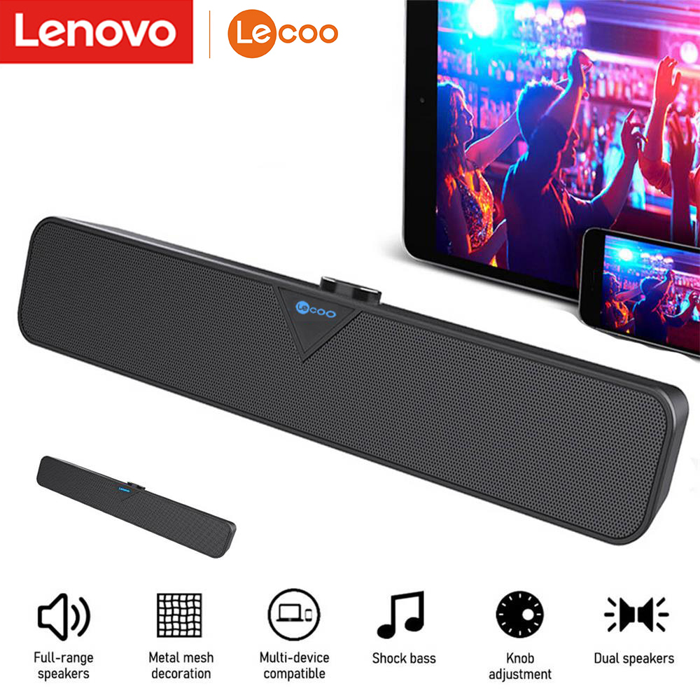 Lenovo Lecoo DS102 Sound Bar Wireless Bluetooth 5.0 Speaker USB Powered Wired Mini Soundbar Speaker Subwoofer for PC Tablet