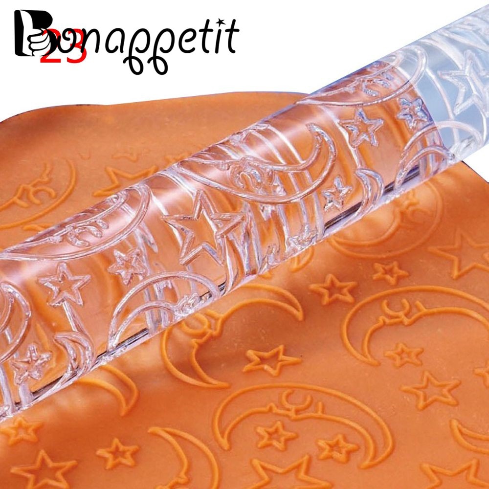 1PC Multi-style Acrylic Embossing Rolling Pin Fondant Cake Sugarcraft Impression Rolling Pin Pastry Roller Baking Tools