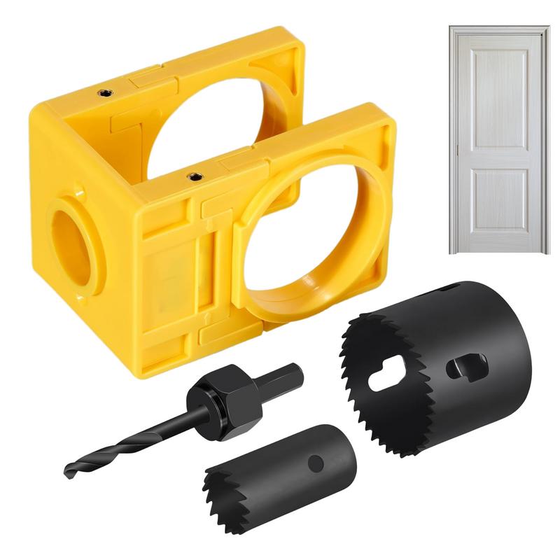 Kit de perforación de perilla de puerta, Kit de instalación de cerradura de puerta, Kit de taladro de puerta de acero al carbono con plantilla de guía, herramientas de instalación de cerradura de puerta