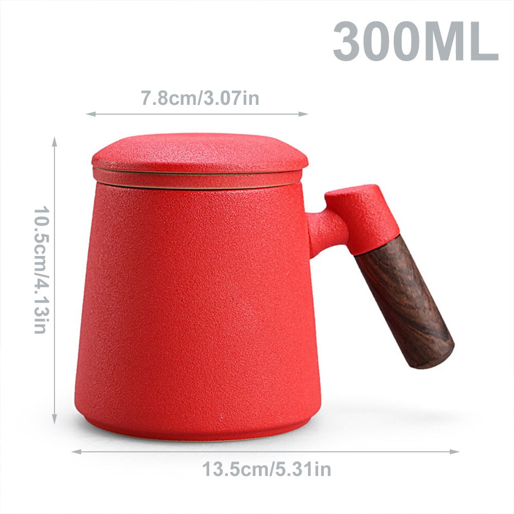360ml Filter Liner Tea Separation Tea Cup with Pear Blossom Wood Anti-scalding Handle Water Cup