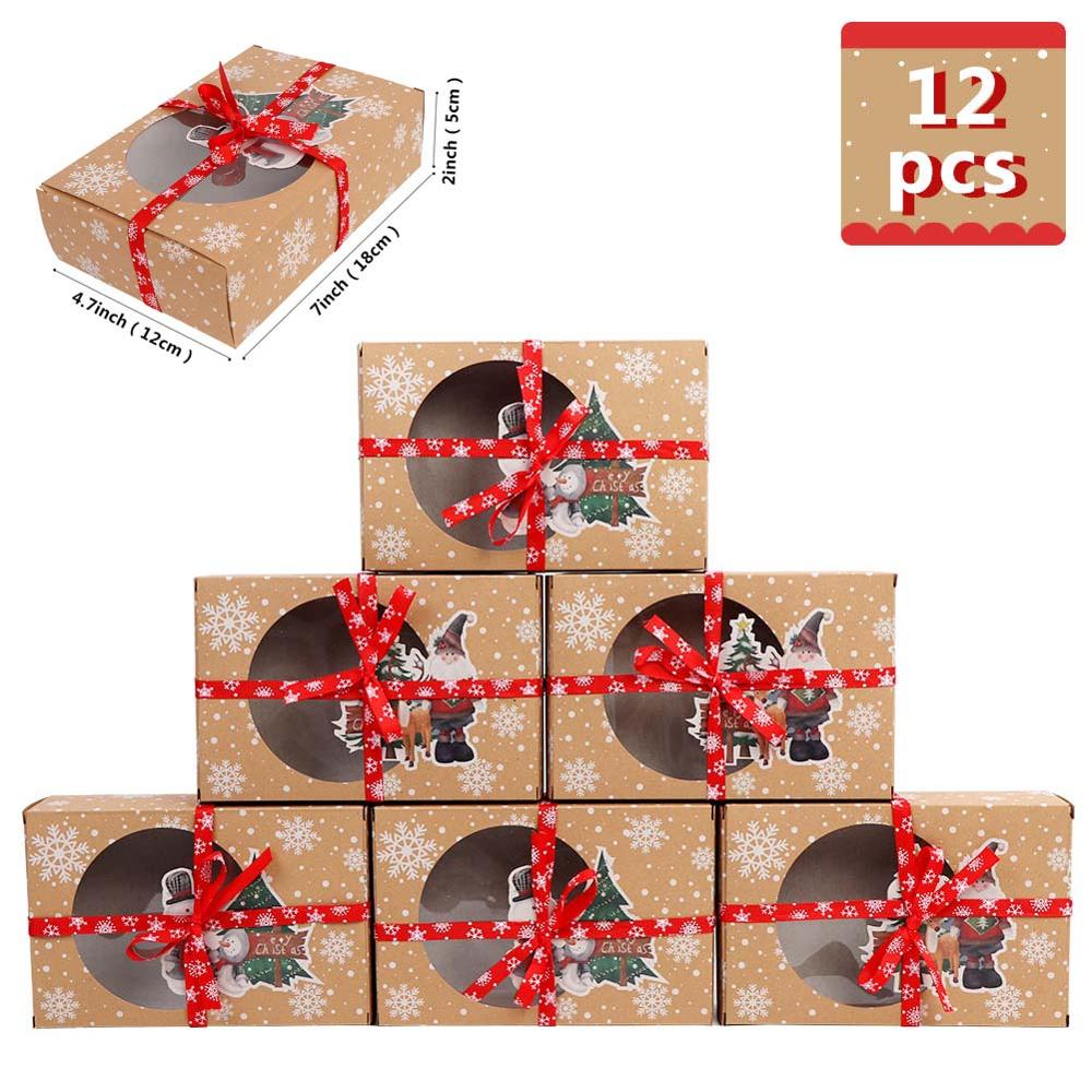 OurWarm 12pcs Kraft Paper Christmas Box Candy Bags Christmas Party Supplies Packing Box Year Bags: C