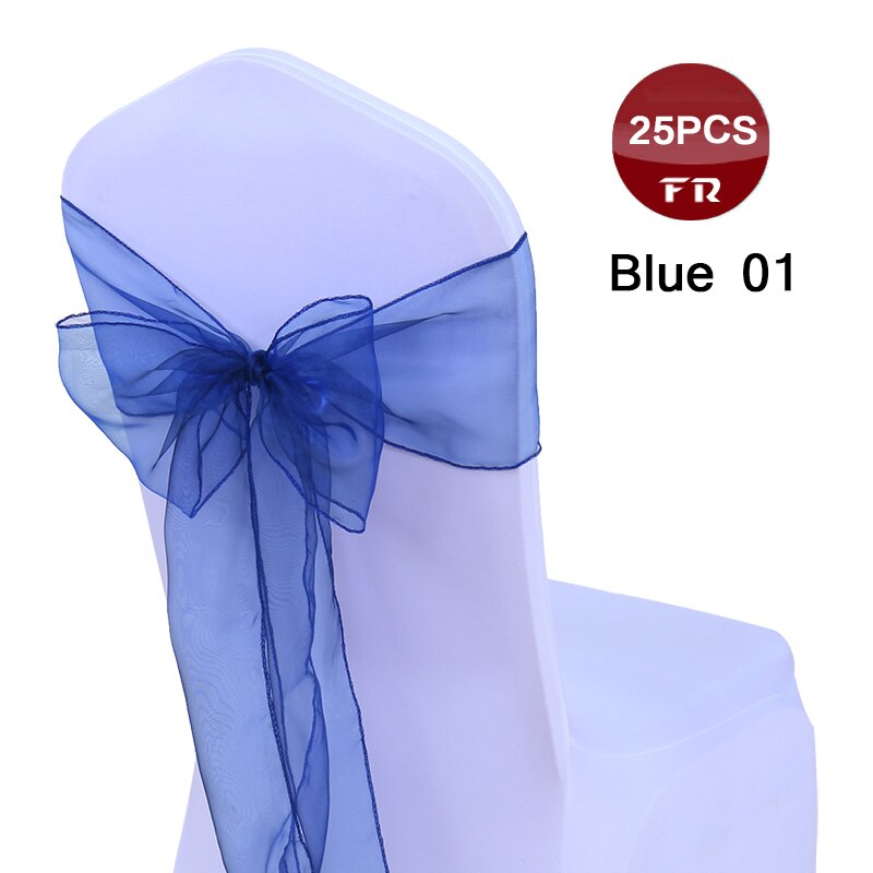 25pc farverige organza sløjfer vævet tyl rulle bryllupsfest dekoration bordløber organza gaze stol sashes sløjfe: Blå 01