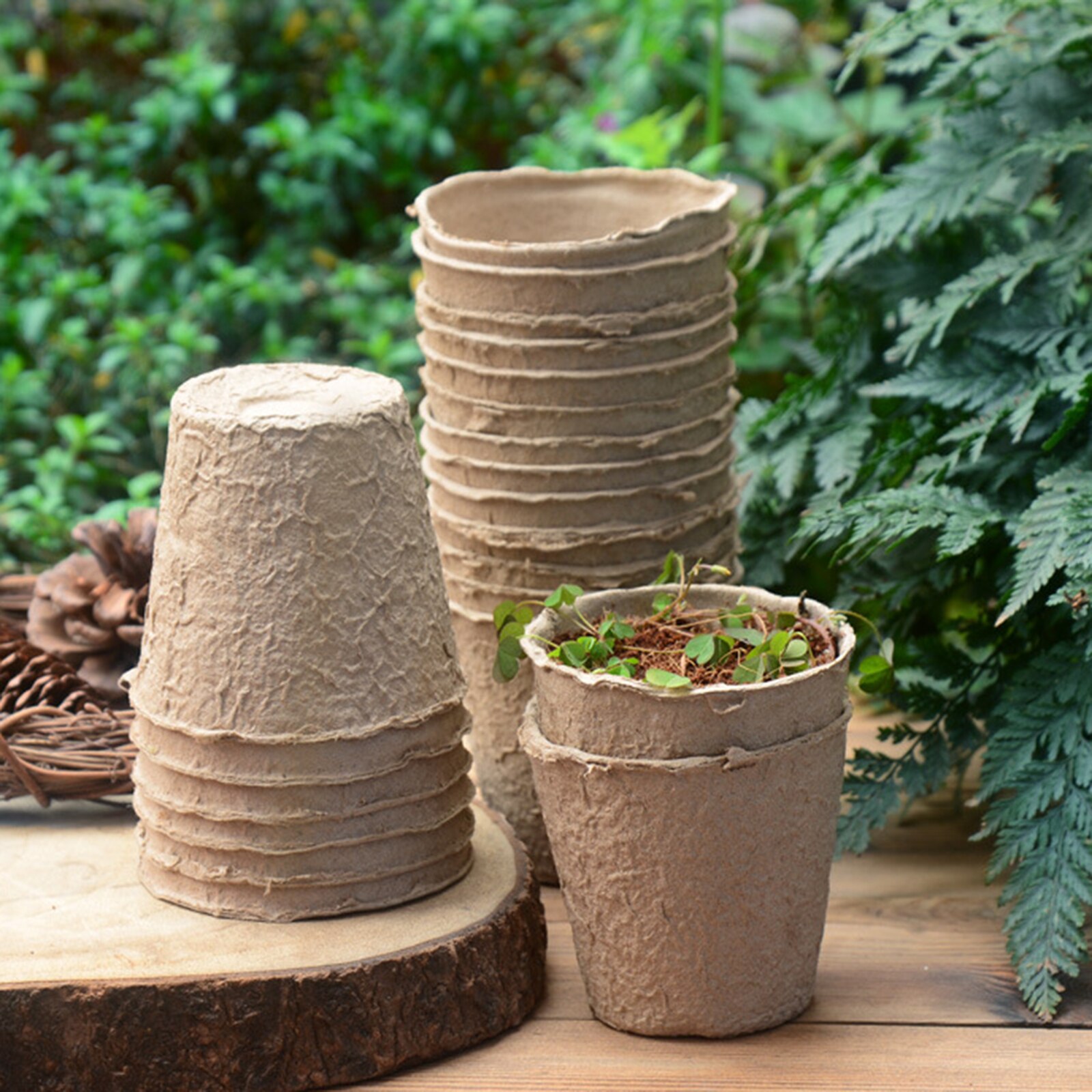 25Pcs Round Biodegradable Paper Pulp Peat Pots Plant Nursery Cup Tray Garden 78*82mm