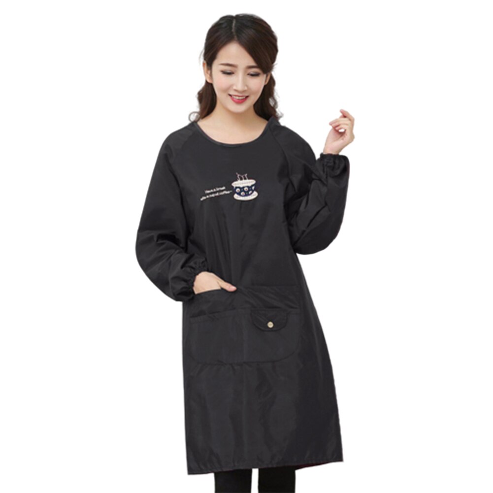 Vrouwen Donkere Kleur Waterdicht Olie Proof Huis Keukenschort Lange Sleve Bakken Bbq Chef Kiel: Black