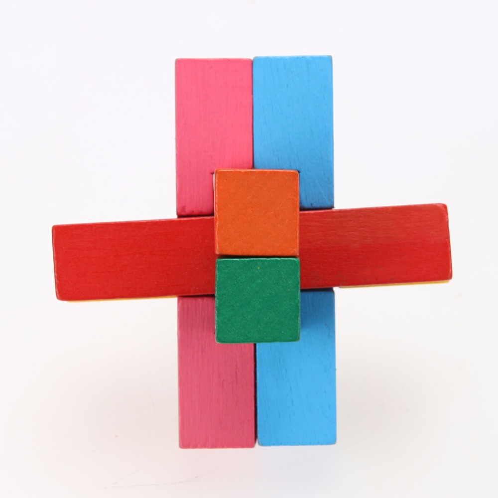 4 Stks/partij 3D Kleurrijke Kong Ming Luban Lock Houten Speelgoed Puzzel Hersenen Tease Kinderen Speelgoed Puzzel Speelgoed Voor Kinderen volwassenen Hout Speelgoed