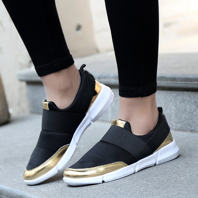 Kvinder vulkaniserede sko damesneakers slip on flats sko dame loafers walking sneaker kvinde plus str.
