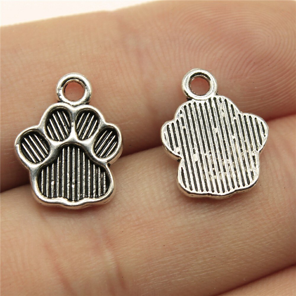 WYSIWYG-Colgante para collar y pulsera, 20 Uds., 15x12mm, 2 colores, con huella de perro: Plata antigua plateada