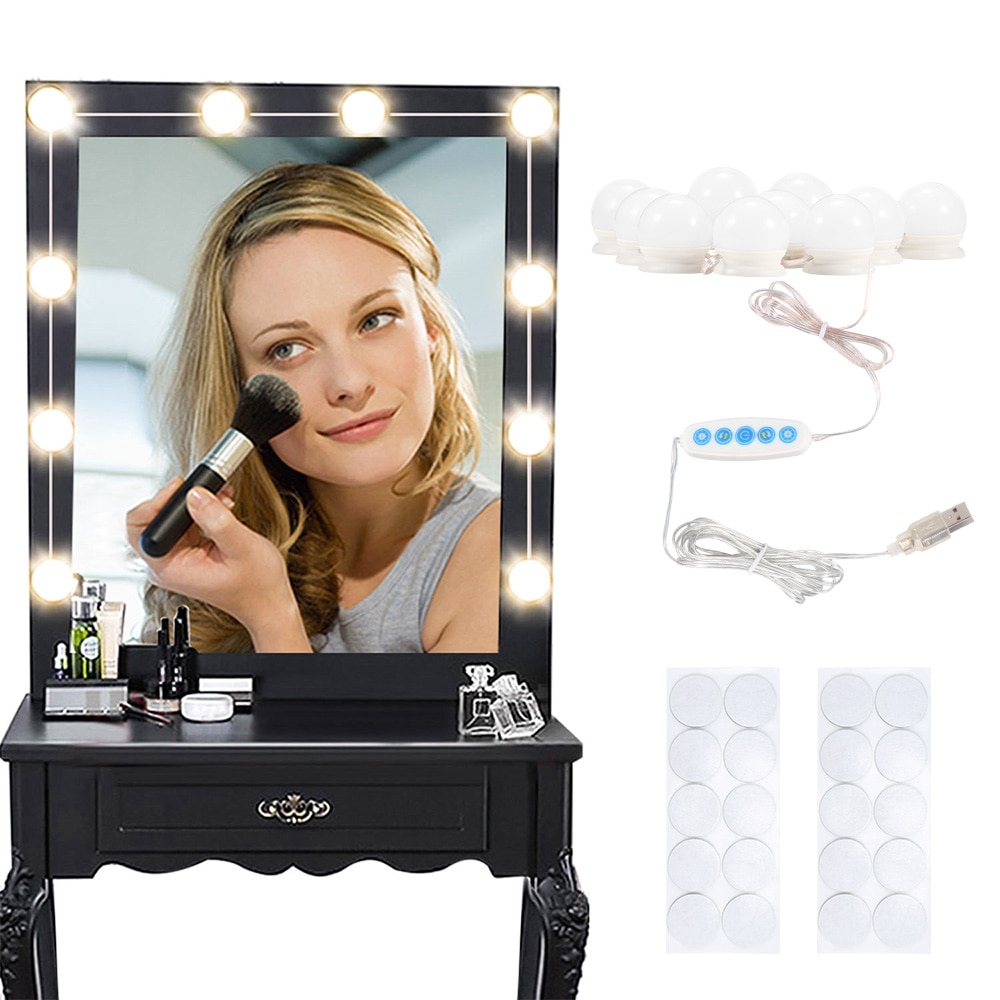 Førte makeup spejl lys førte hollywood lys 5v dæmpbar berøringsstyring diy belysning til toiletbord spejl væg lampe