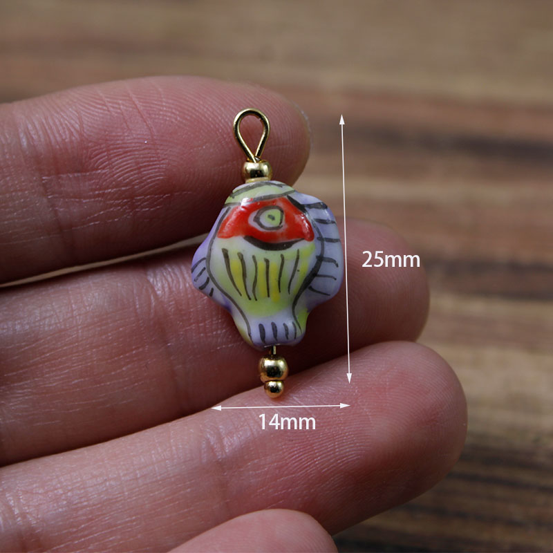 2Pcs/Lot Painted Handmade Ceramic Tulip/Tropical Fish Pendant Beads/Animal Charms/Steel Eye Pin DIY Necklace Earring Accessories: Black Zinc Plated