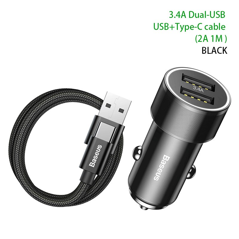 Baseus 36W Car Charger 3.4A Dual USB Fast Charging Universal Mobile Phone Type-C Cable Car Charger For Xiaomi For Samsung For iP: Default Title