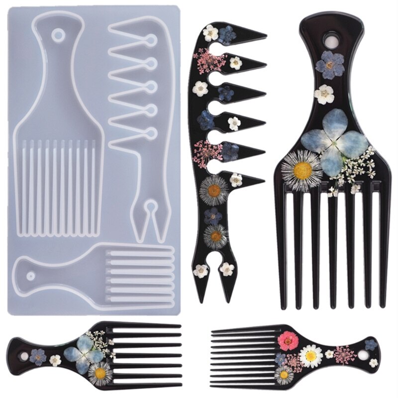 Moldes de resina de Peine africano, herramientas artesanales para recoger el pelo, Molde de resina de Peine Afro, DIY, moldes de peine para recoger el pelo, molde de silicona
