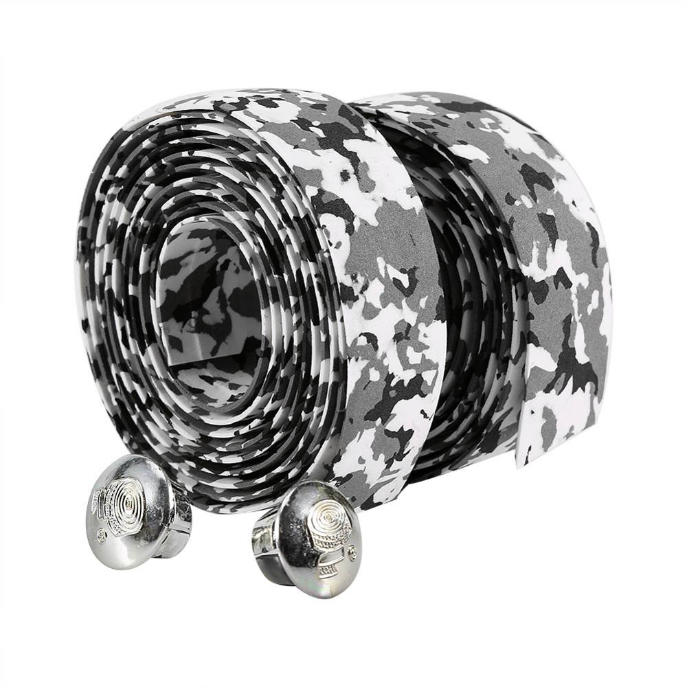 1 par landevejscykel cykelstyr anti-slip styrtape gummi cykel styr tape wrap med stangpropper: Sort hvid
