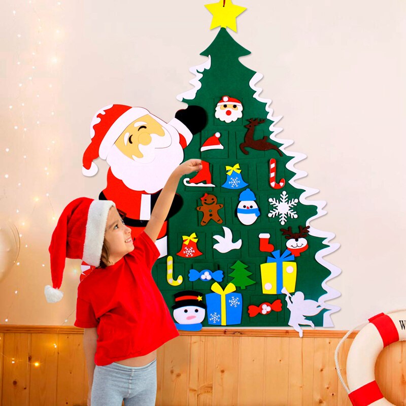 Børn diy følte juletræ juledekoration til hjemmet navidad år julepynt julemanden juletræ