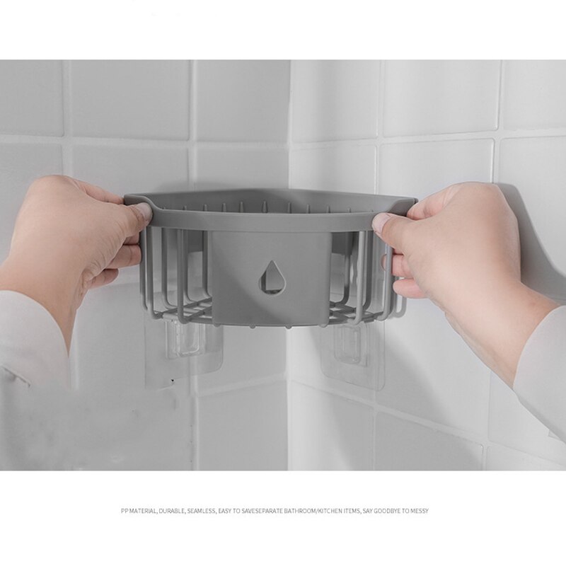Muur Gemonteerde Zelfklevende Driehoek Rack Douche Toiletartikelen Gratis Ponsen Badkamer Keuken Accessoires Drainage Opslag Plank