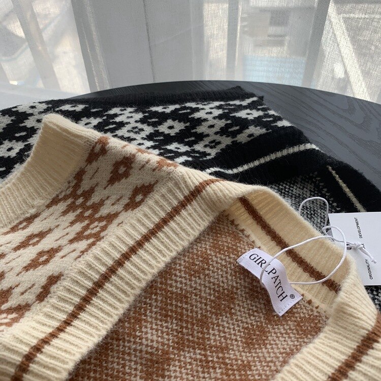 Lente en herfst college fengling geruite trui vest dames koreaanse stijl losse v-hals korte wollen gebreide mouwloze vest