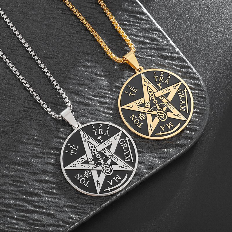 Collar de pentagrama de brujería de acero inoxidable para hombre, colgante de Tetragrammaton judío y hebreo, amuleto de solmón, joyería