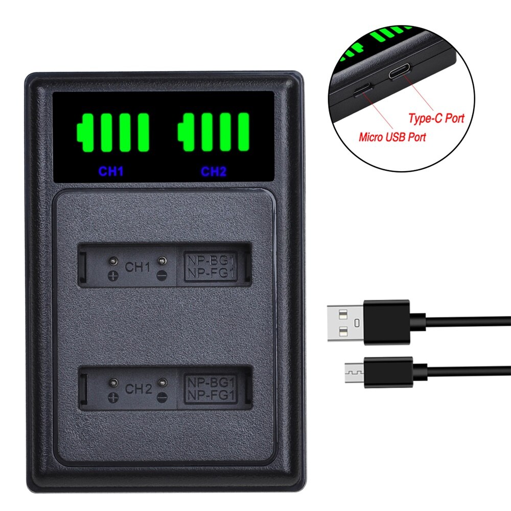 NP-BG1 NP-FG1 NPBG1 NP BG1 Battery + LED Dual USB Charger for Sony Cyber-Shot DSC-H7,DSC-H9,DSC-H10,DSC-H20,DSC-H50,DSC-H55: 1 charger