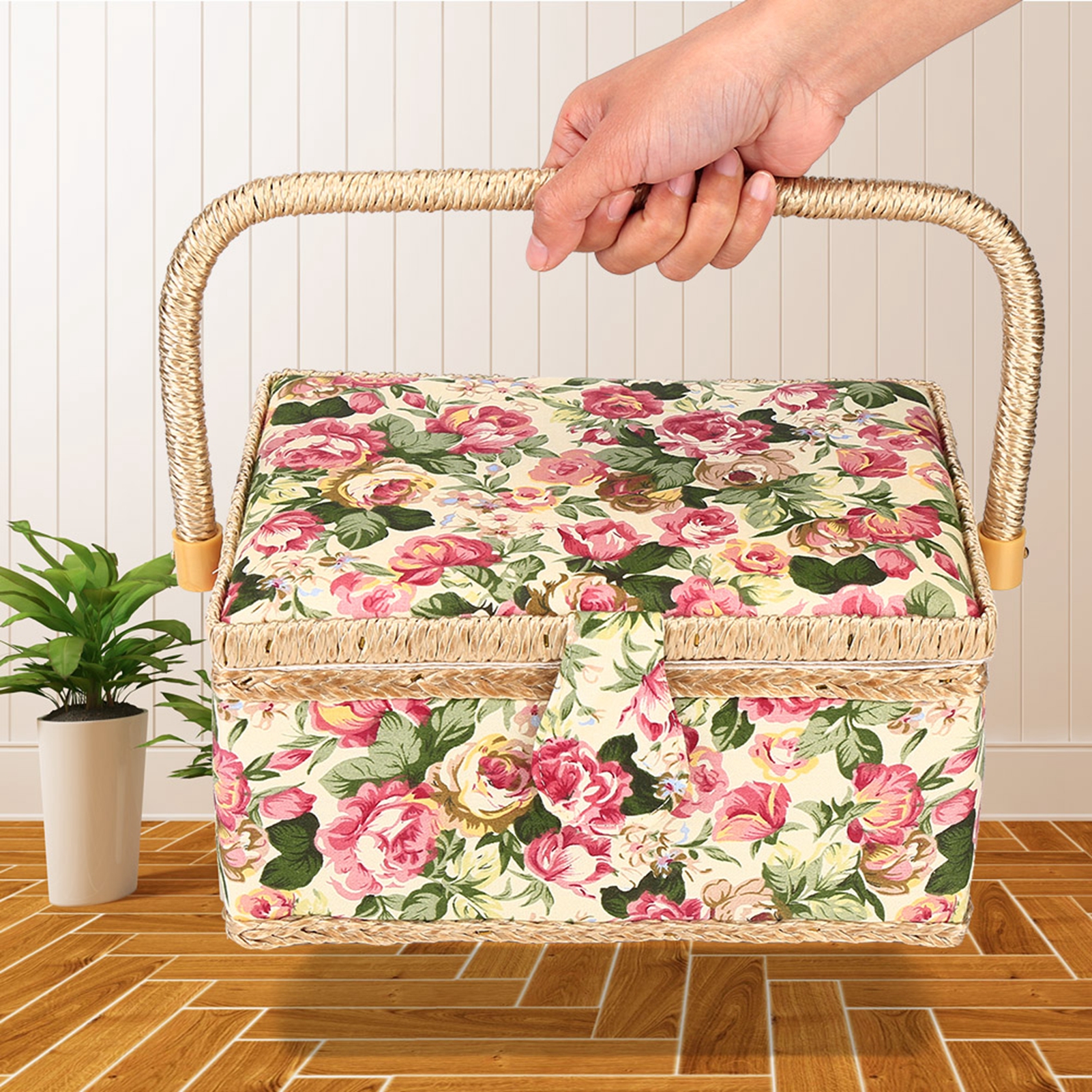 Retro Nähen Aufbewahrung sbox Handwerk Näh werkzeug Schicht Nadel Faden Korb Blumen Fingerhut Faden Nadel Nähen Veranstalter Zubehör