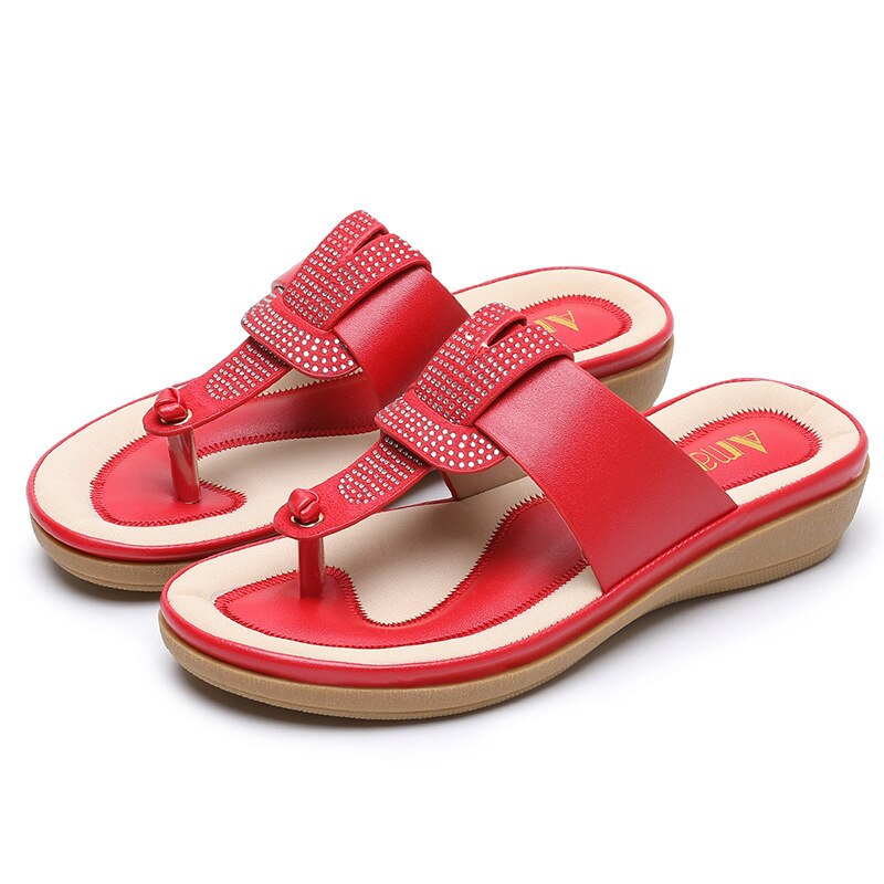 Grote Size Vrouwelijke Zomer Schoenen Bling Strass Mode Dames Platform Slippers Clip-Teen Antislip Vrouwen strand Slippers: Rood / 6