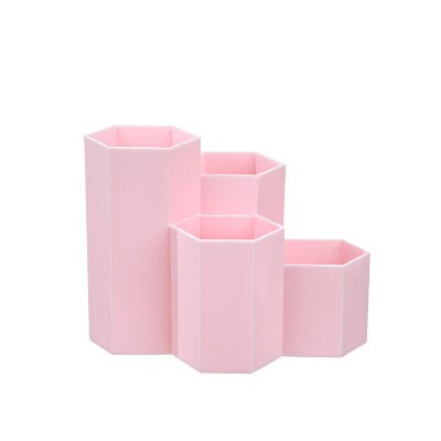 Home Office Pen Holder Storage Box Desk Accessories Stationery Organizer Storage Containers Student Hexagonal Pencil Box: pink