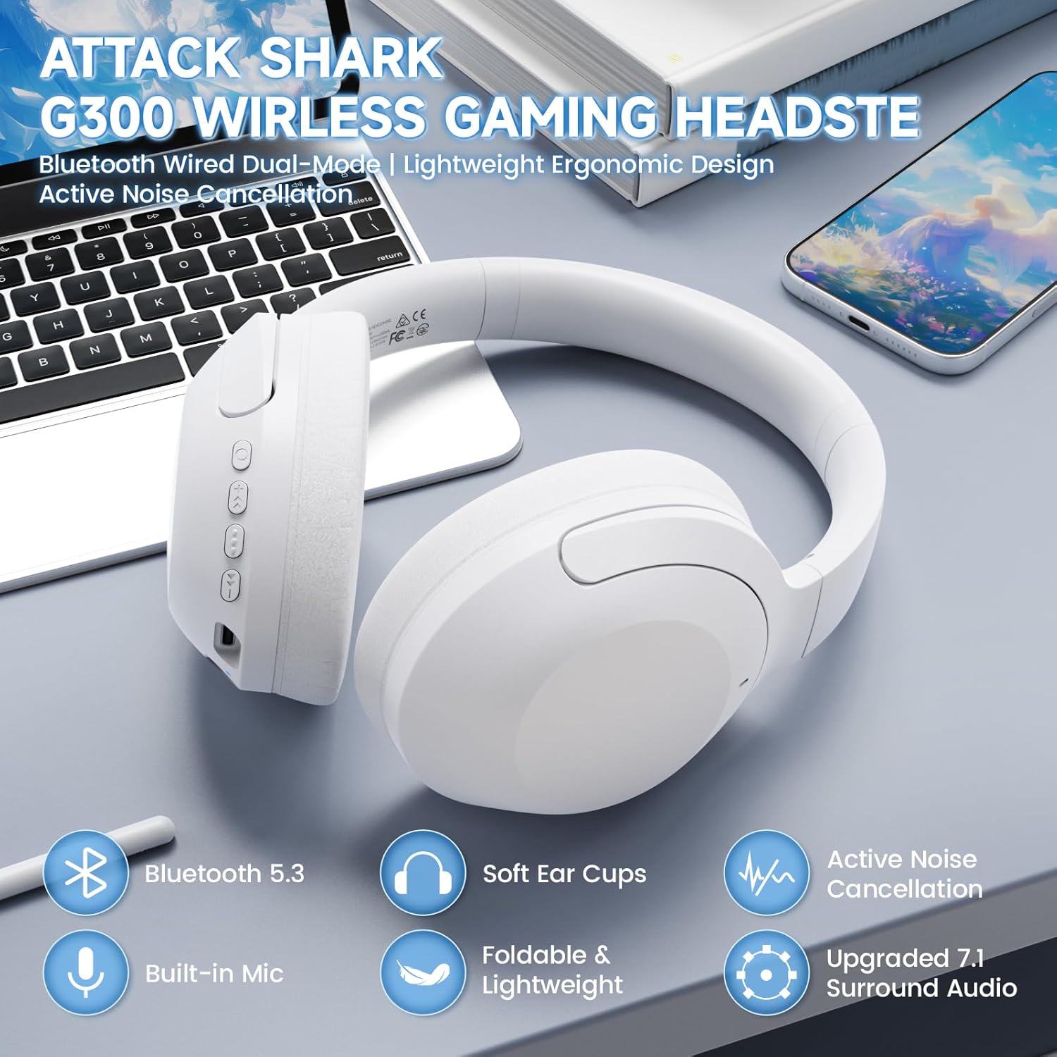 MAMBASNAKE x ATTACK SHARK G300 Dual-Mode Lightweight Gaming Headset