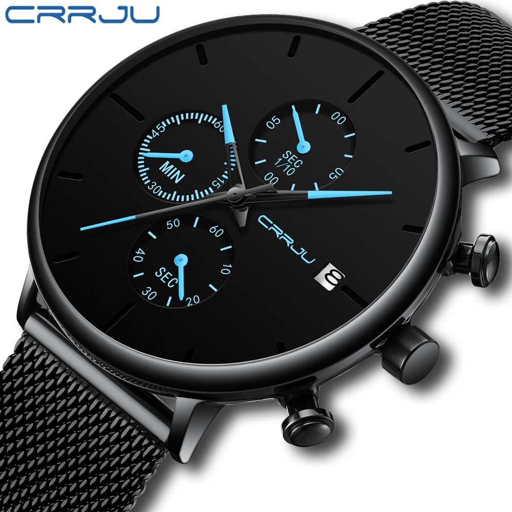 Crrju ur herre vandtæt slim mesh rem minimalistiske armbåndsure til mænd quartz sportsur ur relogio masculino