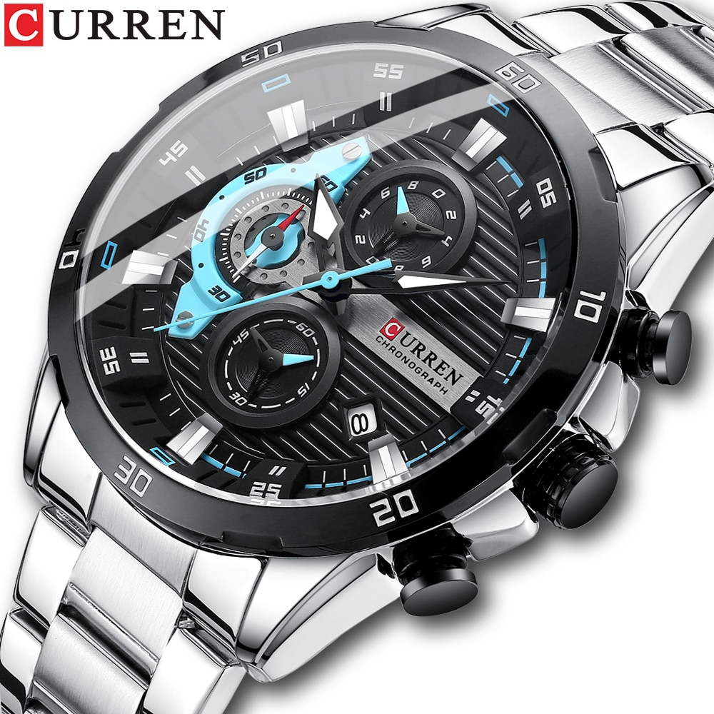 CURREN montres en acier inoxydable pour hommes créative cadran lumineux avec chronographe horloge mâle montres décontractées