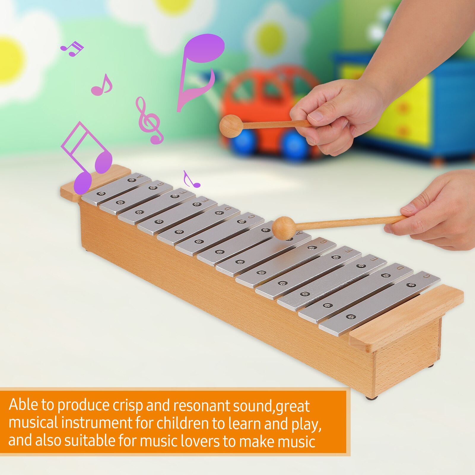 Piano Xylophone Portable en aluminium, Instrument de Percussion avec bâtons en bois, 13 notes