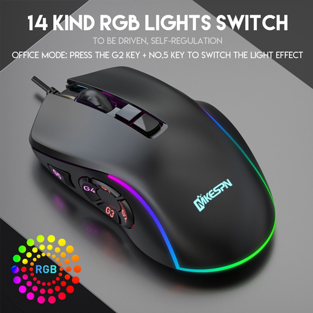 7200DPI 10 Buttons 7 Colors Ergonomic Programmable 6-speed Gaming Mouse RGB Lighting Suitable for games offices Wired Mouse