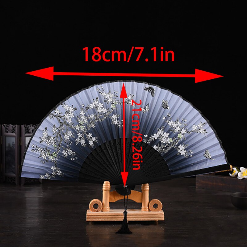 1Pc Retro Chinese Japanse Zijde Bamboe Vouwen Fan Home Decoratie Ornamenten Bloemen Schilderen Hand Held Fans Dance Party