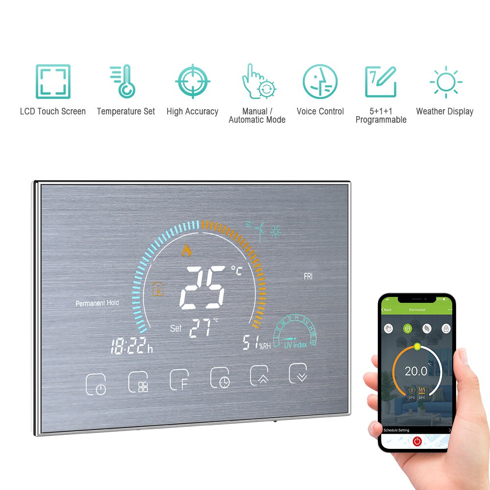 Wi-Fi Smart Home BHT 8000 Programmable Thermostat Voice APP Control Backlit LCD Water/Gas Boiler Heating Temperature Regulator