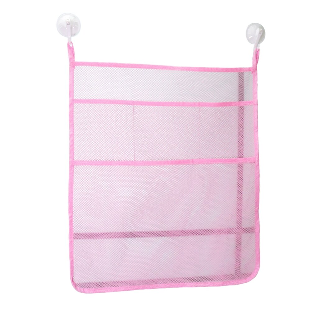 Bathroom Storage Bag Powerful Suction Cup Drain Mesh Four Grid Sundries Toy Organizer For Neat Bathtub Shower Room: Pink