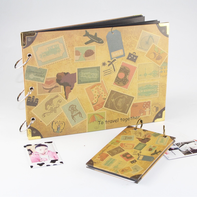 Diy bryllup fotoalbum kohud papir håndlavet rejse tema fotoalbum familie hukommelse rekord scrapbog album